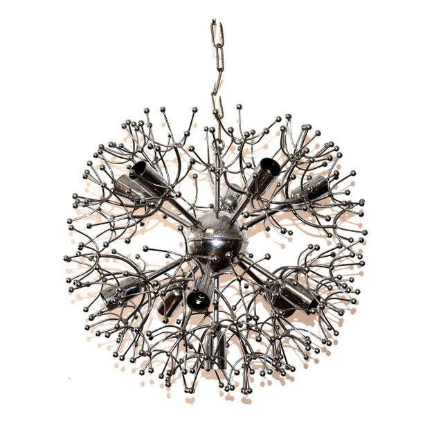 Gaetano Sciolari, chrome Sputnik lamp from the 1960s. "Dandelion" model. The shape is inspired by a dandelion. Chrome-...