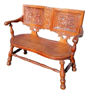 Antique George Arndt Carved Monk Hall Bench Seat Quarter Sawn Oak 1920s