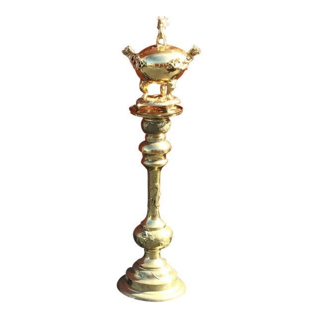 Brass Two Piece Pedestal & Incense Burner For Sale