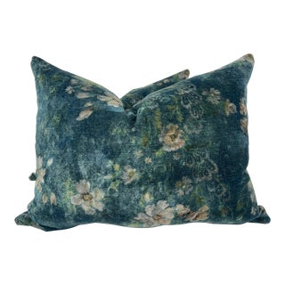 Gp & J Baker "Queen's Garden Velvet" in Jade 16"x20" Pillows For Sale