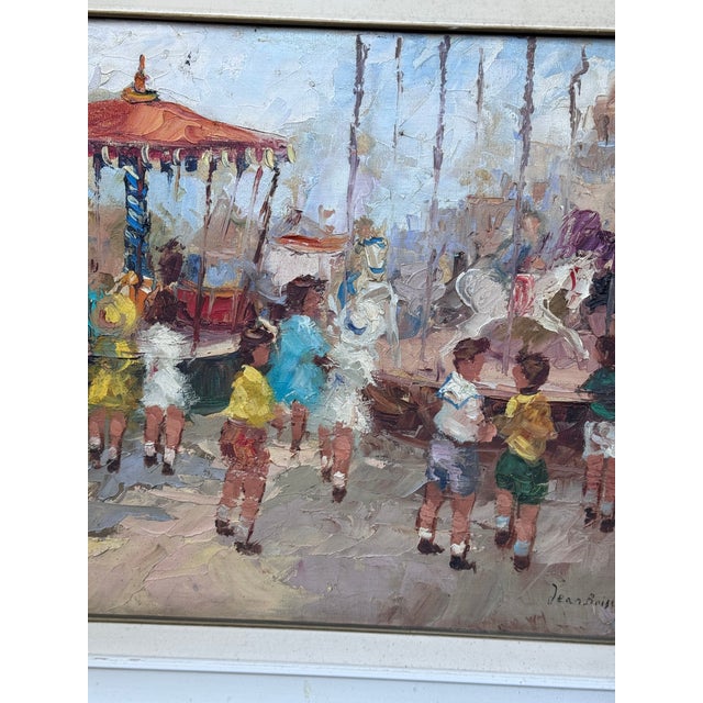 Persimmon Jean Boissin Mid-Century Impressionist Style Oil Painting Carnival Scene in France For Sale - Image 8 of 15
