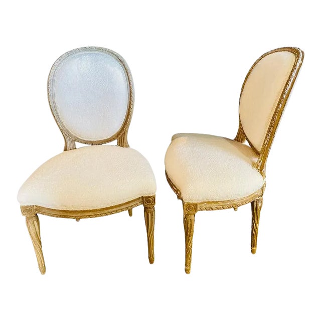 Jansen Distressed Sherpa Upholstered Side Chairs - a Pair For Sale