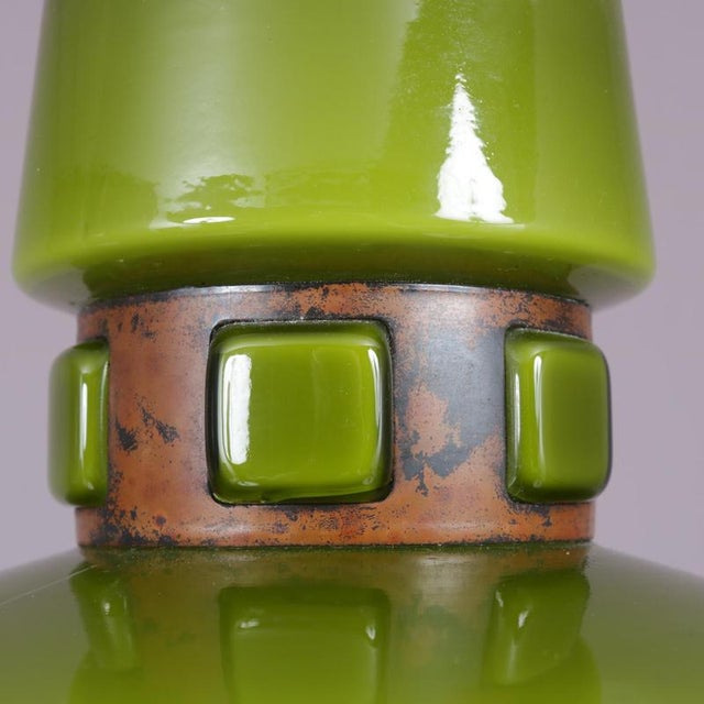 Green Glass Hanging Lamp with Copper Details by Victor Berndt for Flygsfors, Sweden, 1970s For Sale - Image 4 of 9