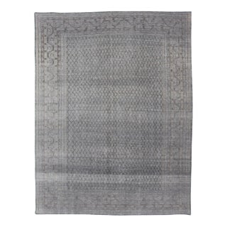 Distressed Persian Antique Tabriz Carpet With Muted Floral Design in Light Gray 8'0 X 11'2 For Sale