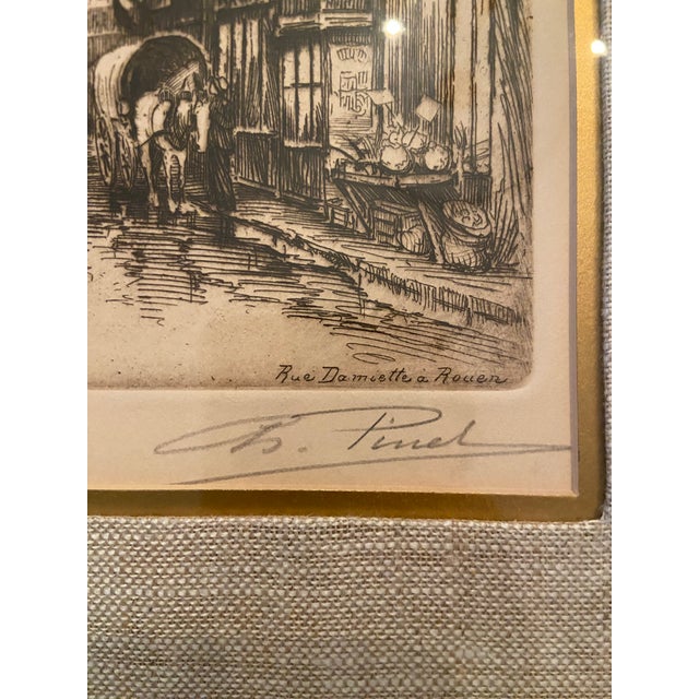 Early 20th Century Early 20th Century Charles Pinet Signed and Framed Etches - a Pair For Sale - Image 5 of 7