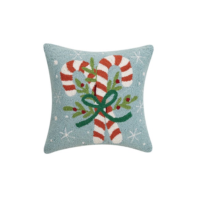 Traditional Candy Canes Hook Pillow 16" x 16" For Sale - Image 3 of 3