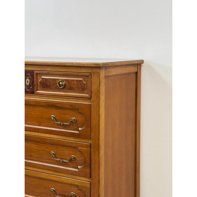 Vintage Thomasville Transitional Tallboy Dresser, Burlwood Accents, MCM Casegood For Sale In Tampa - Image 6 of 18