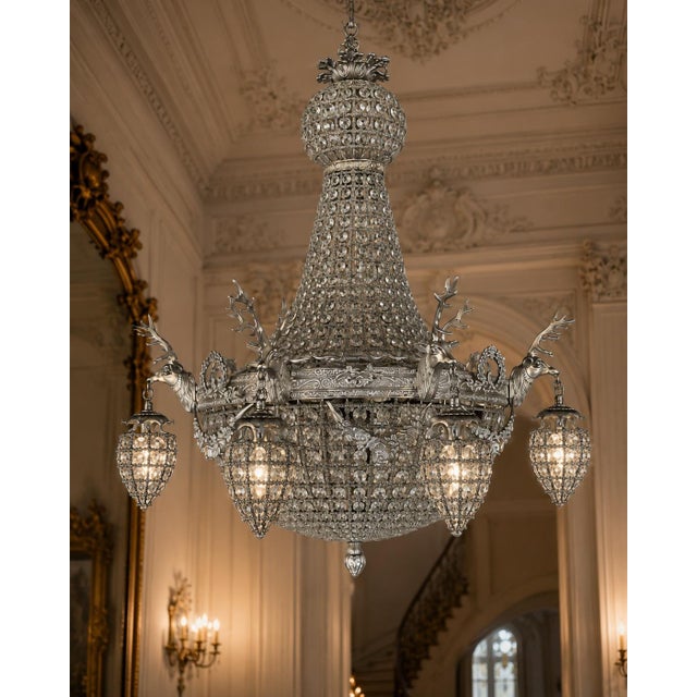 1960s French Silver Bronze Deer Chandeliers - Pair For Sale - Image 6 of 18