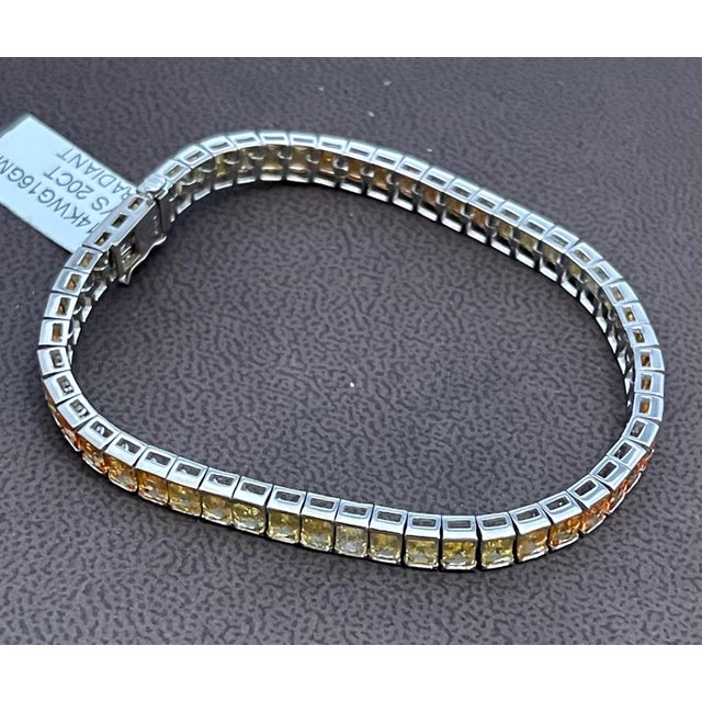 Metal 20 Carat Genuine Natural Yellow Sapphires Tennis Bracelet 14 Karat White Gold For Sale - Image 7 of 8