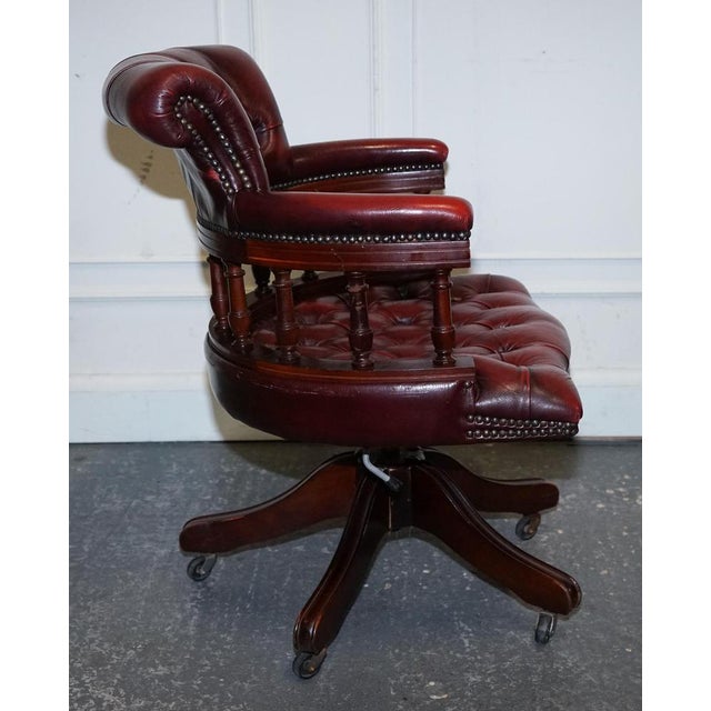 Burgundy Chesterfield Leather Captains Swivel Desk Chair, 1950s For Sale - Image 12 of 14