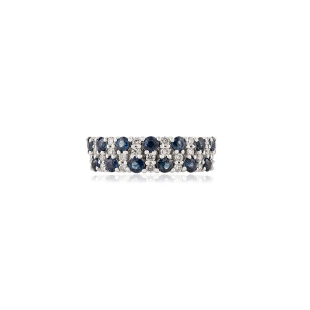 Art Deco 1.14 Carat Blue Sapphire & Diamond Half Eternity Wedding Band Ring Size 5 in 18k White Gold For Sale - Image 3 of 13