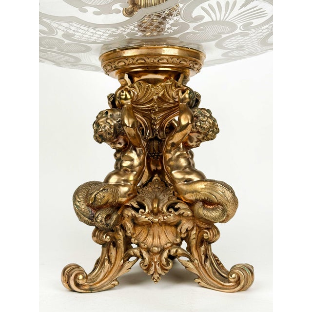 Christofle Very Large 19th Century French Gilt Bronze & Cut Crystal Centerpiece by Christofle Et Cie For Sale - Image 4 of 12