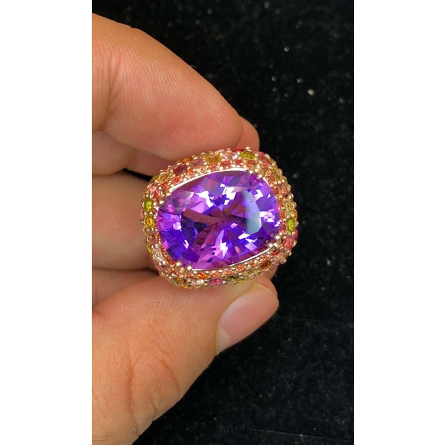Bochic "Orient" Vintage Amethyst & Multi Sapphire Ring Set In 18K Solid Gold For Sale - Image 14 of 18