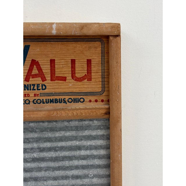 Vintage MorValu Columbus Washboard Co. Galvanized Metal & Wood Washboard For Sale - Image 4 of 18