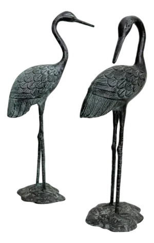 1970s Bronze Verdigris Cranes - A Pair