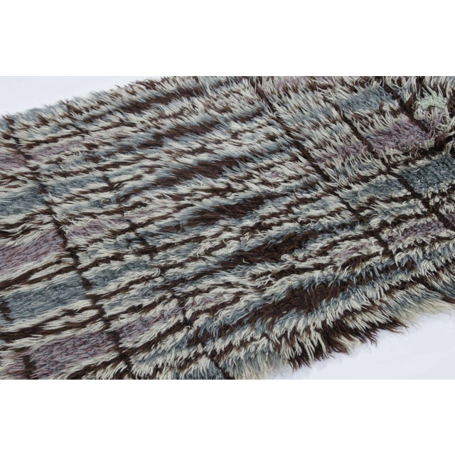 Rug & Kilim Vintage Swedish Rya Rug With Blue and Mauve Geometric Pattern - Rug & Kilim For Sale - Image 4 of 8