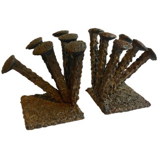 Folk Art Brutalist Bookends - a Pair For Sale