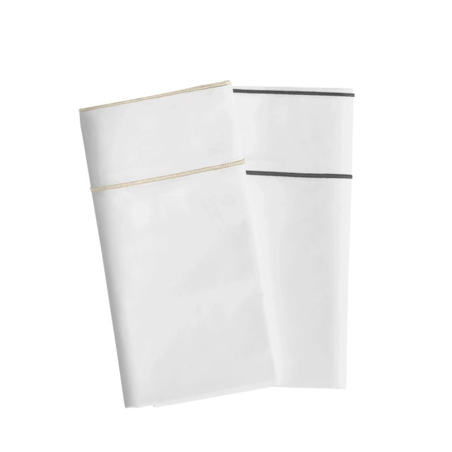 Contemporary Salerno Bedding Standard Pillowcase in White/Grey - a Pair For Sale - Image 3 of 4