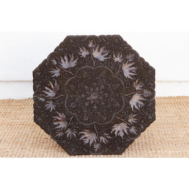 Brown Rare Antique Hand-Carved Kashmiri Coffee Table For Sale - Image 8 of 9