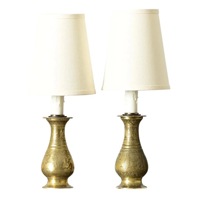 Indonesian Pair of Vintage Brass Table Lamps For Sale