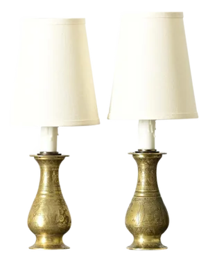 Indonesian Pair of Vintage Brass Table Lamps