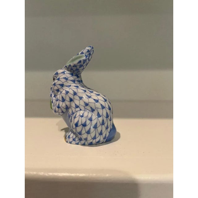 Herend Blue Fishnet "Rabbit With Carrot Leaves" Figurine For Sale - Image 9 of 9