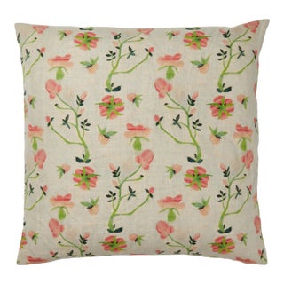 Dianthus Rose Pillow on Natural Linen For Sale