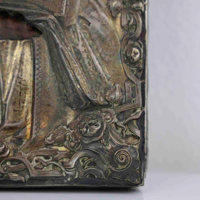 Wooden and Silver Icon St. Nicholas by Nizhny Novgorod, 1865 For Sale - Image 9 of 18