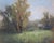 Near Walden Pond by Jane Hunt | Oil Painting of a serene landscape with trees and a building For Sale