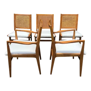 1960s Jens Risom Style Caned Dining Chairs - a Set of 5