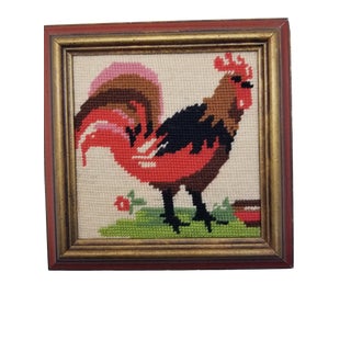 Vintage Rooster Framed Needlepoint For Sale