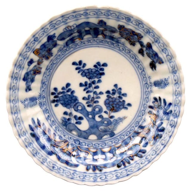Ceramic Antique Chinese Kangxi Fluted Blue and White Porcelain Dish, 1700 For Sale - Image 7 of 7