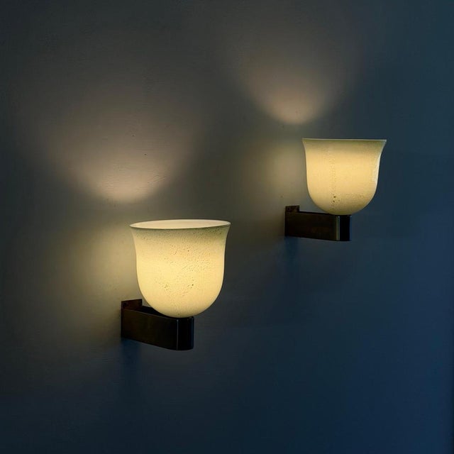 Green and Gilt Murano Glass Sconces by Tomaso Buzzi for Venini, 1940s, Set of 2 For Sale - Image 12 of 18