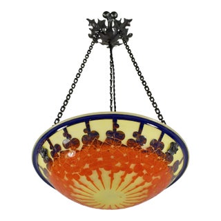 French Art Deco Pendant Light by Le Verre Francais Schneider - 1925 Cameo Chandelier France For Sale