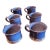 Six Blue Ceramic and Pewter Rimmed Match Cups For Sale