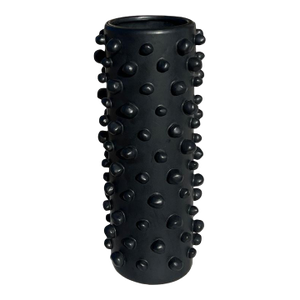 Late 20th Century Modern Brutalist Matte Black Ceramic Molecule Vase With Textured Round Accents