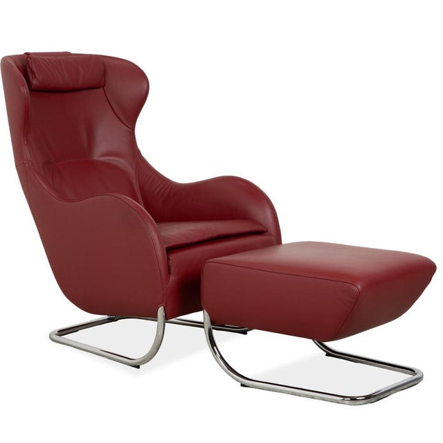 Set of Leather Jolly Armchair and Ottoman in Red Wine from Wittmann For Sale - Image 12 of 12