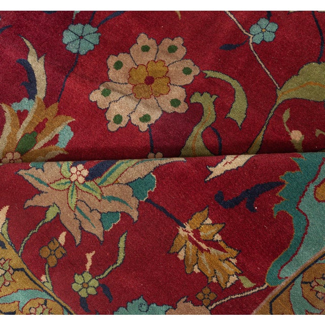 Early 20th Century Early 20th Century Purple Background Floral Indian Handmade Wool Rug For Sale - Image 5 of 8