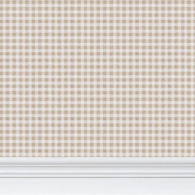 Paper Austen Gingham Small Check Traditional Wallpaper – Linen Tan Double Roll For Sale - Image 7 of 7