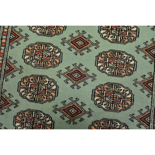 Bokhara Rug 3’2” X 5’2” Green Wool Tribal Hand-Knotted Oriental Carpet For Sale - Image 4 of 11