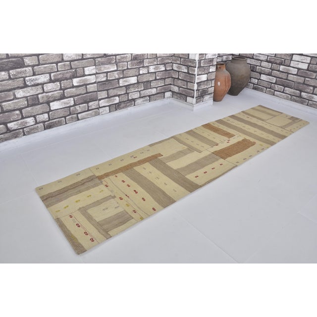 Beige Neatrul Vintage Kilim Runner Rug For Sale - Image 8 of 10