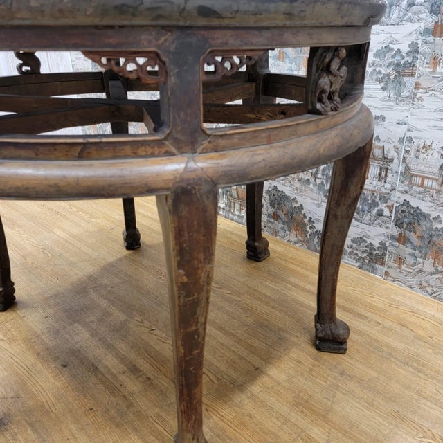 Wood Antique Shanxi Province Elm Carved Figural Table For Sale - Image 7 of 10