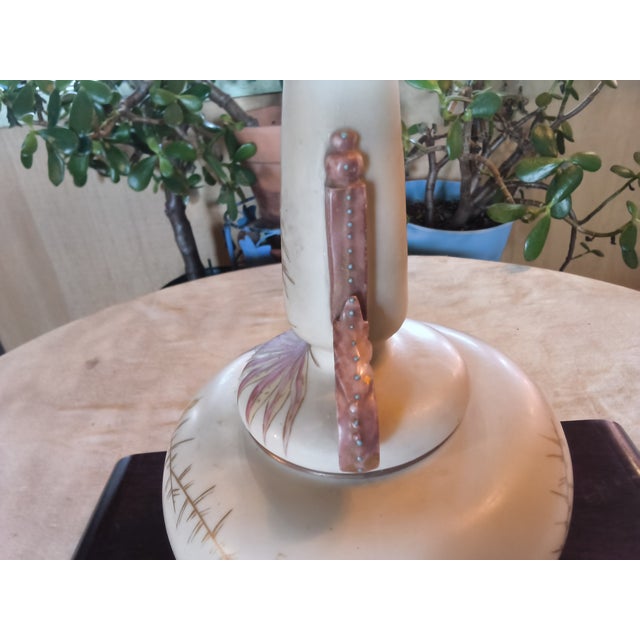 Antique German Porcelain Footed Vase With the Mark of Rudolstadt and Straus, Handpainted Cockatoos For Sale - Image 6 of 17