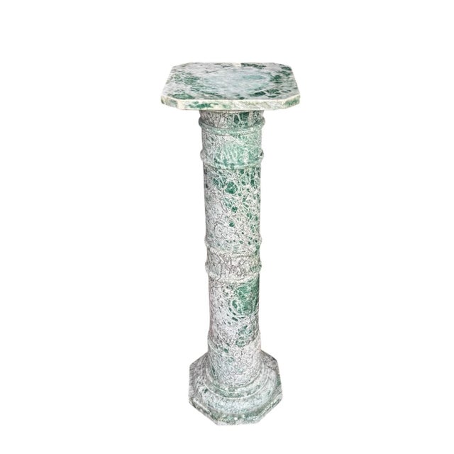 An Early 20th Century Green Varigated Marble Column With Reeded Bands and Octagonal Base For Sale - Image 9 of 12