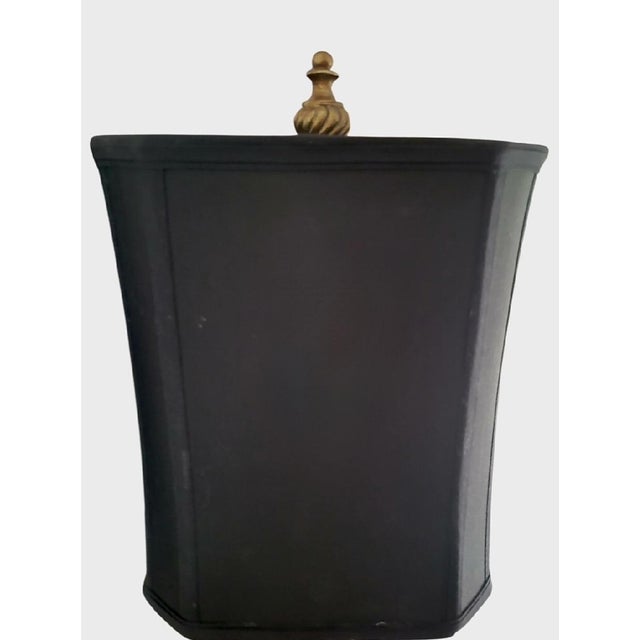 Hollywood Regency Vintage Hollywood Regency Tassel Black Shade Slim Buffet Lamps - A Pair For Sale - Image 3 of 7
