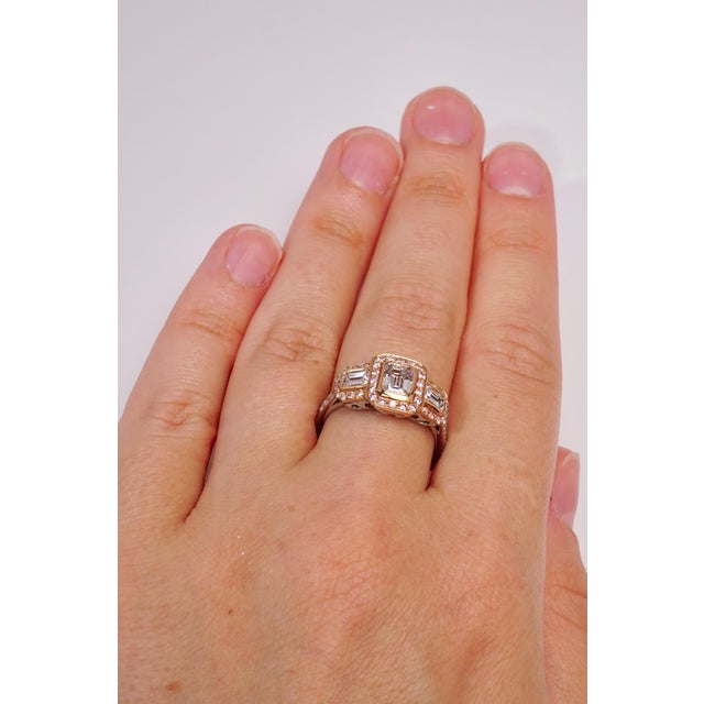 Contemporary 2.2 CT Emerald Cut Diamond 3-Stone Engagement Ring With Natural Pink Diamonds, Size 6.5 For Sale - Image 3 of 4