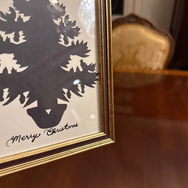Vintage Hand Cut Scherenschnitte Christmas Tree in Florentine Frame For Sale - Image 4 of 5