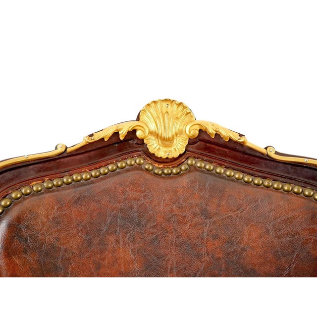 French Francois Linke Style Ormolu and Wood Leather Armchair For Sale In New York - Image 6 of 18