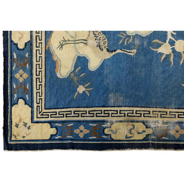 Antique Chinese Peking Art Deco Wool Rug in Indigo Blue and Cream, Circa 1920s For Sale In New York - Image 6 of 12