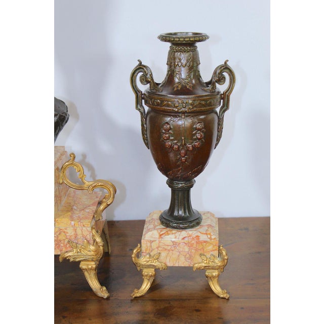 Antique French 1896 “Amour Irresistible” Angel Statue Pink Marble 3-Piece Clock Set For Sale - Image 12 of 17